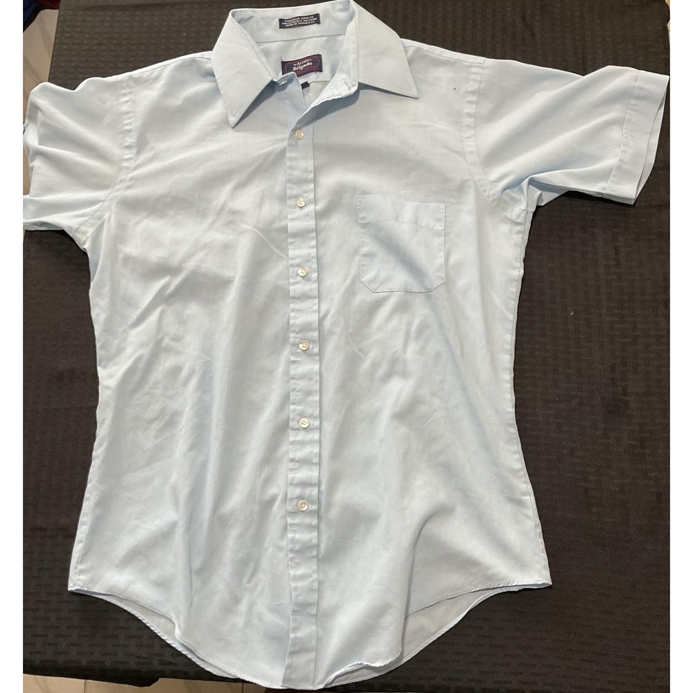 Arrow Brigade Shirt Mens 15.5 Blue Slim Fit Button Front Easy Care Short Sleeve